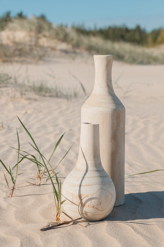 Koka vāze - pudele, gaiši brūna